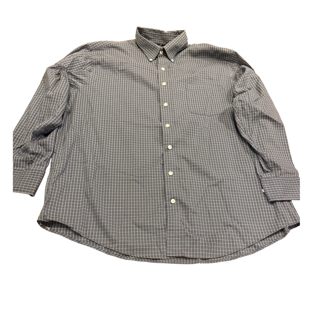 Kenneth Cole Reaction Mens XL‎ Blue Windowpane Check Non-Iron Button Down Shirt